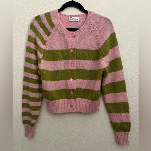 Molly Goddard Teresa Striped Pink/ Green Wool Cardigan Sweater  New $600 - Picture 15 of 16